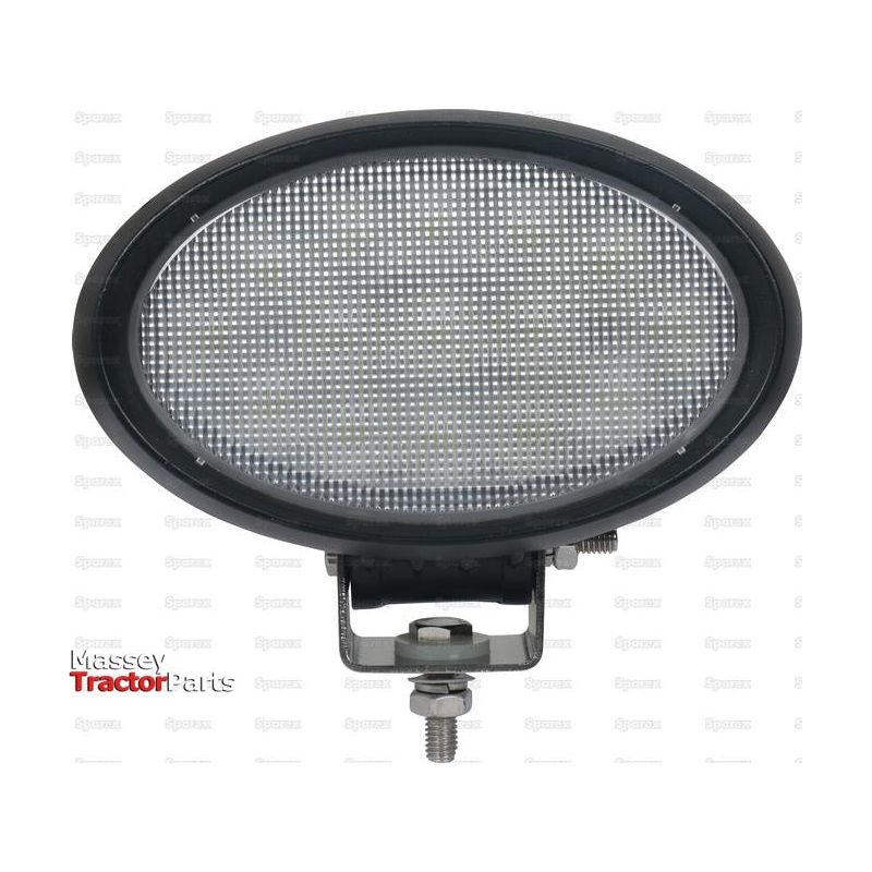 The oval LED Work Light with a black casing and mounting bracket, labeled "Sparex" from Massey Tractor Parts, delivers a powerful 4500 Lumens output for enhanced visibility. It is identified by the Sparex Part No.S.151852 and operates within a voltage range of 10-30V with Interference Class 5.