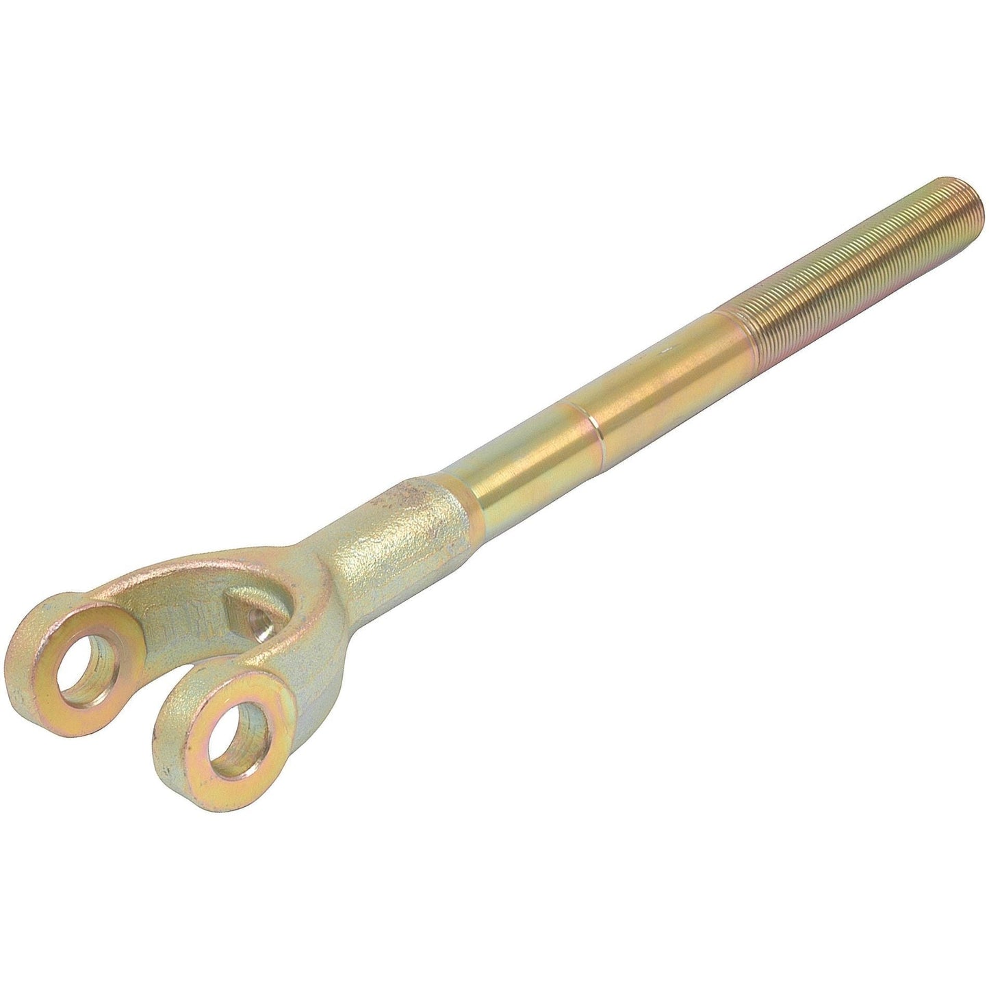 The Levelling Box Yoke by Sparex, part number S.16022, is a metal clevis with a threaded rod attachment ideal for Massey Ferguson equipment.