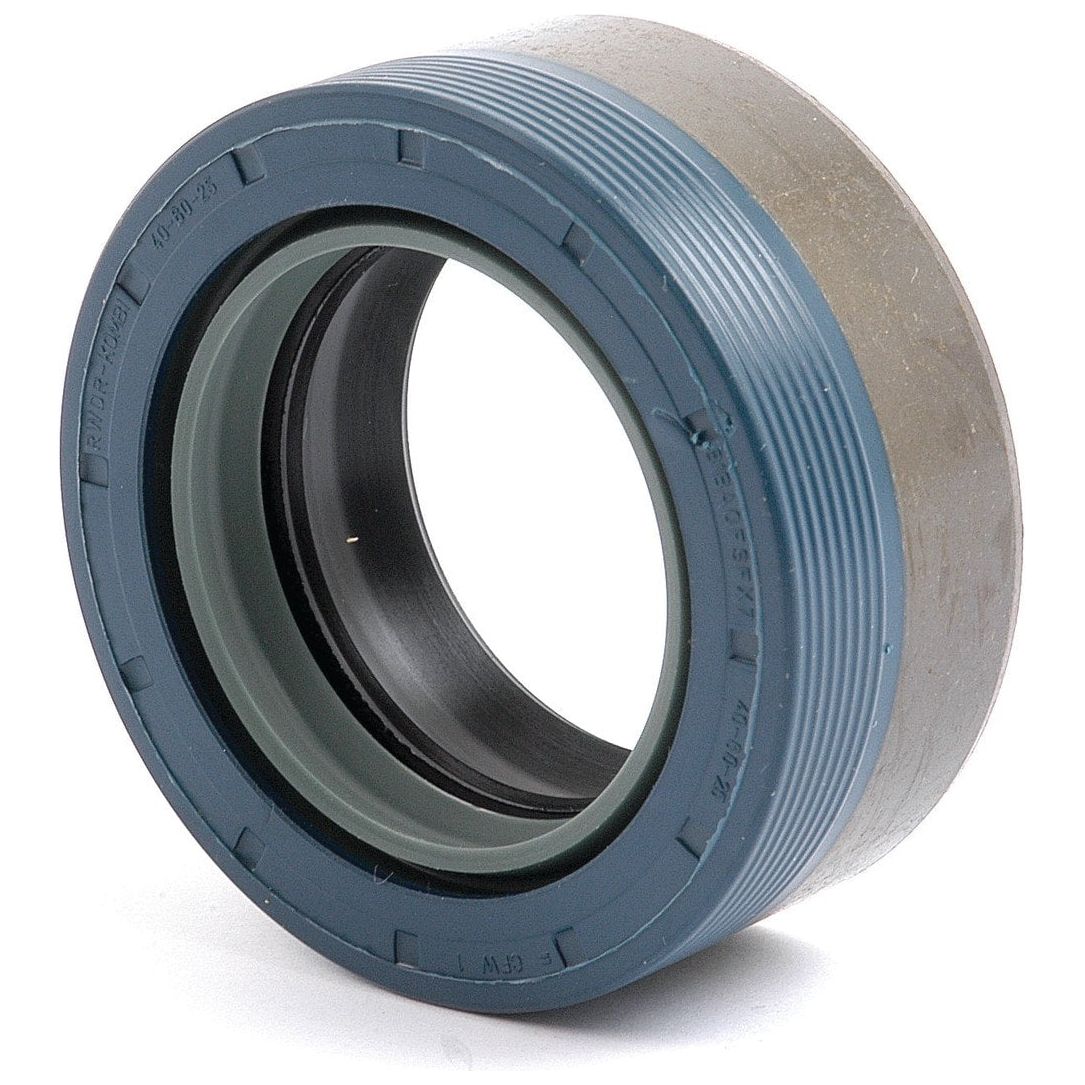 A blue and gray metric rotary shaft seal with ridges and a rubber inner ring, 40 x 60 x 25mm, Sparex Part No.S.57270.