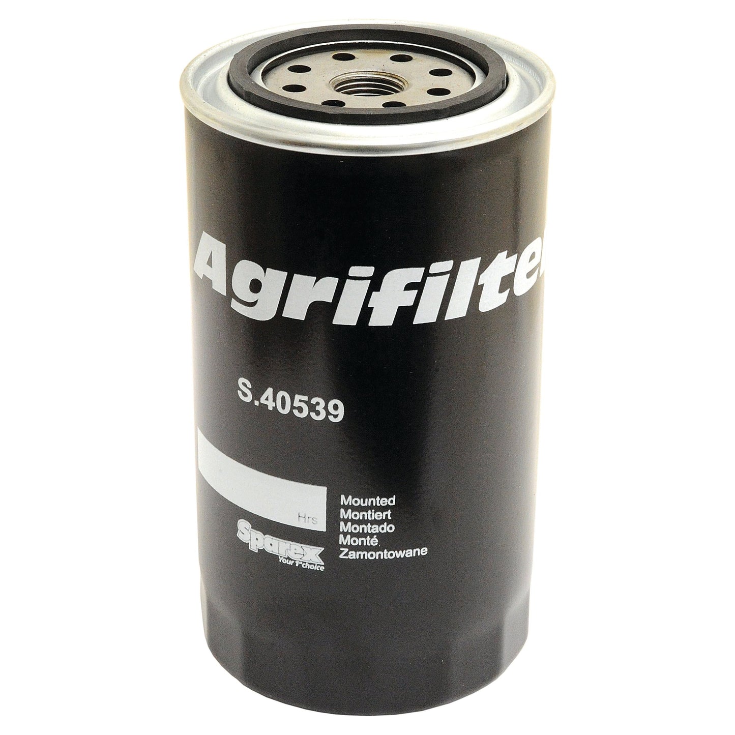 A black Sparex oil filter with the model number S.40539 written on the side, designed for Case IH International Harvester agricultural machinery.