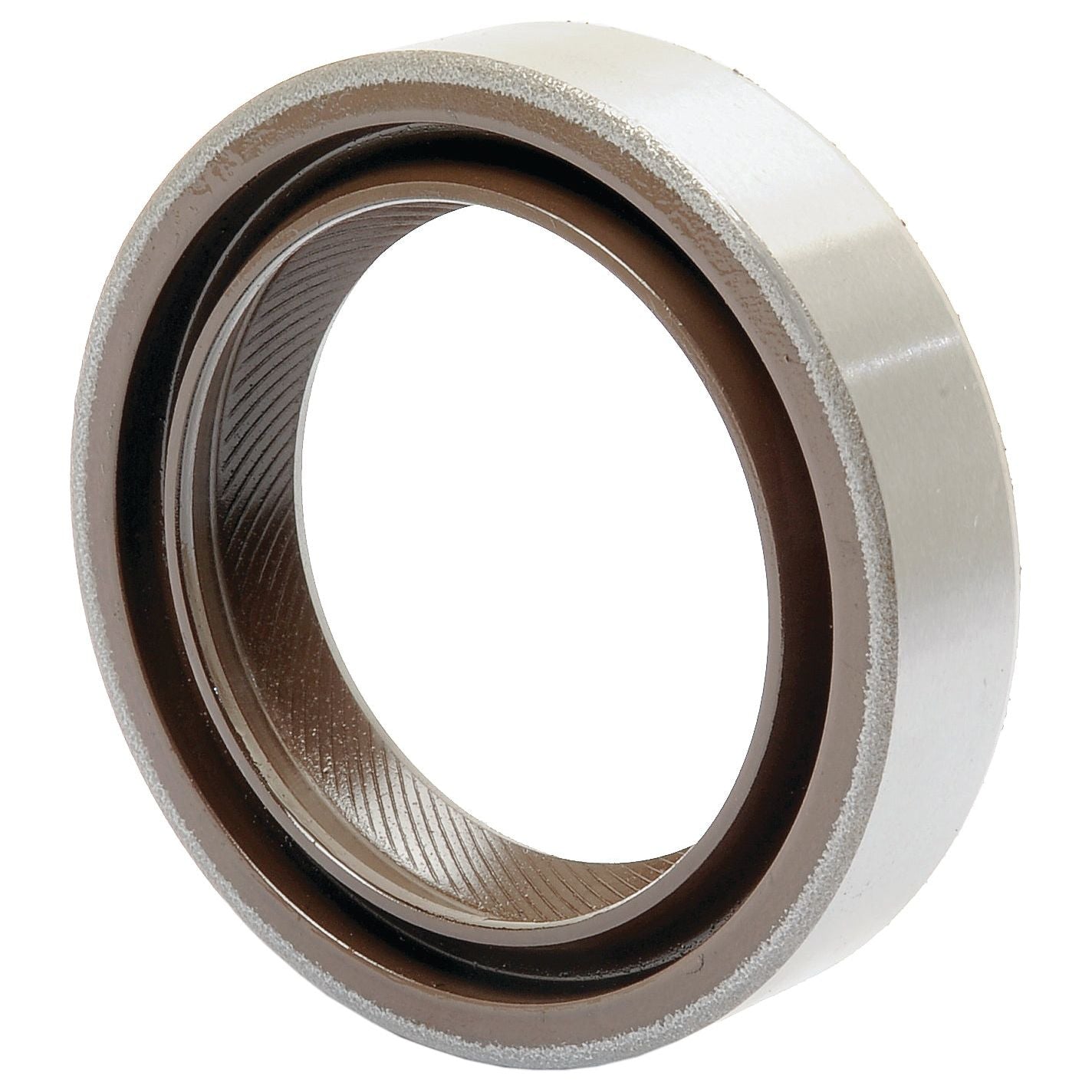Close-up of a Sparex Oil Seal 1.75'' x 2.5'' x 0.55'' (Part No.S.43798), featuring an inner and outer ring with a partially visible rubber oil seal.