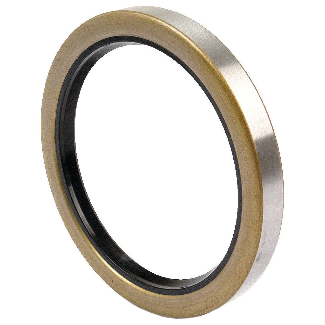 The Sparex Oil Seal 4.0 x 5.12 x 0.56 (Sparex Part No.S.42233) is a metal and rubber ring-shaped mechanical part, featuring a metallic outer surface and a black inner ring, suitable for use in Massey Ferguson and Landini machinery.
