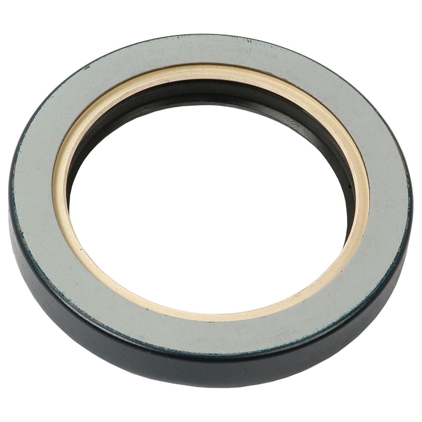Close-up of a circular Sparex oil seal (73.4 x 101.66 x 14.14mm) with a gray and green outer ring, gold inner ring, and black inner lining, available as Massey Ferguson Sparex Part No. S.40916.