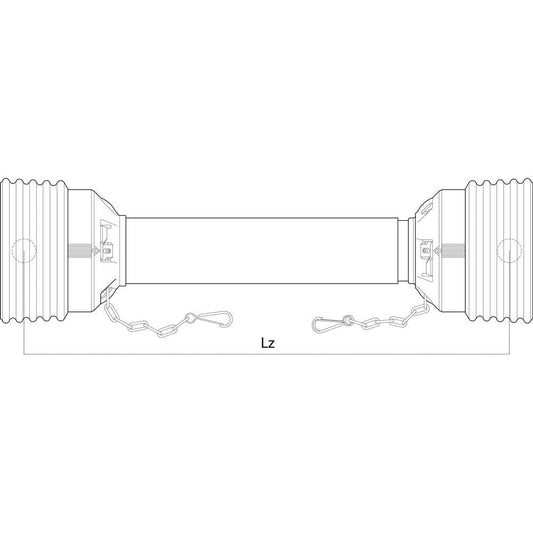 Technical drawing of a cylindrical object with ribbed ends connected by a chain, labeled with "Lz" indicating the 1010mm length of the central section. The design incorporates the Sparex PTO Guard - Easylock, Size: Small Guard, for added safety. (Supplied with | Sparex Part No.S.56601)