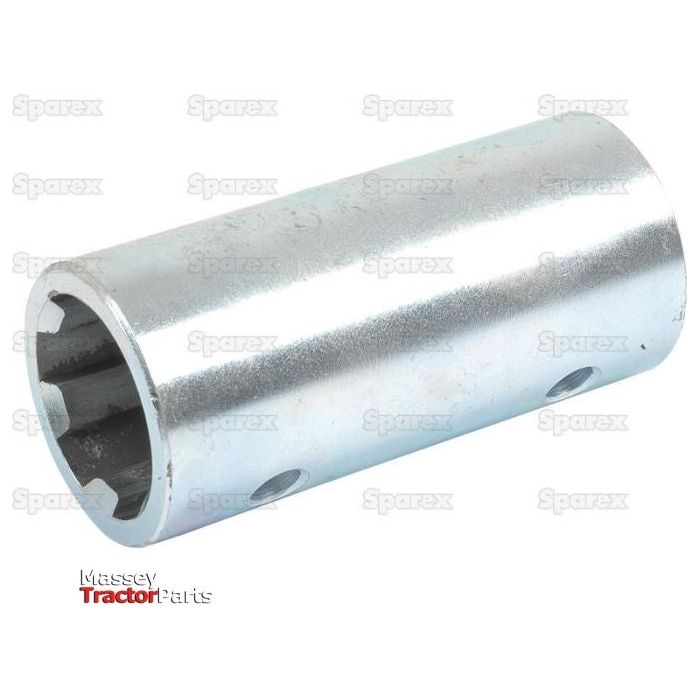 A cylindrical steel PTO splined coupling with a female spline 1 3/8'' - 6 (S.287) used for mechanical applications. The background features a watermarked "Sparex" logo, while the words "Massey" and "TractorParts" are clearly visible. Suitable for various machinery needs.