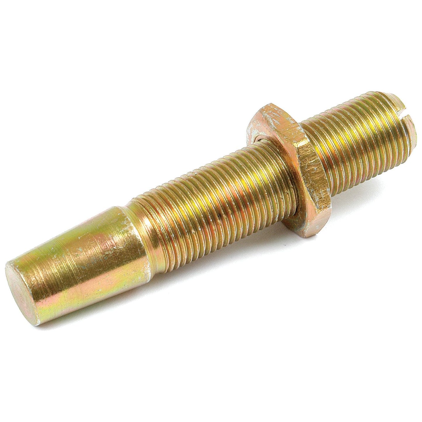 A yellow-gold threaded metal bolt with a hexagonal nut in the middle and a smooth tapered end, perfect as the Sparex Pin (Part No. S.40124) for Massey Ferguson tractors.