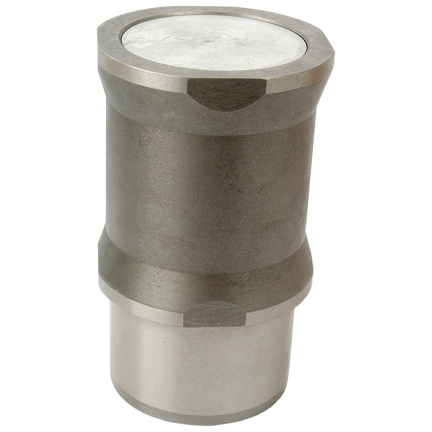 A Piston Ring and Liner Kit (Sparex Part No. S.42273) by Sparex is an industrial component resembling a cylindrical metal object with a slightly tapered middle, flat top, and round base, similar to parts used in Massey Ferguson TE20 tractors.