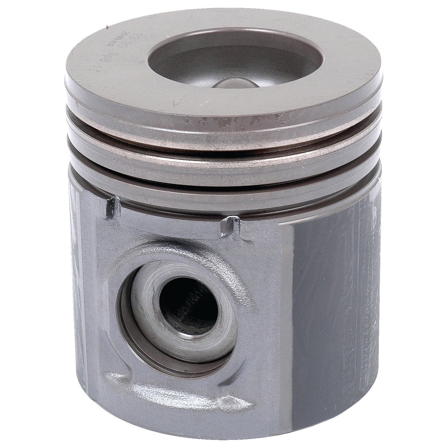 The Piston (Standard) - S.43266 from Sparex is a metallic, cylindrical piston with three grooves near the top, a compression height designed for efficient performance, and a hole through the lower section.