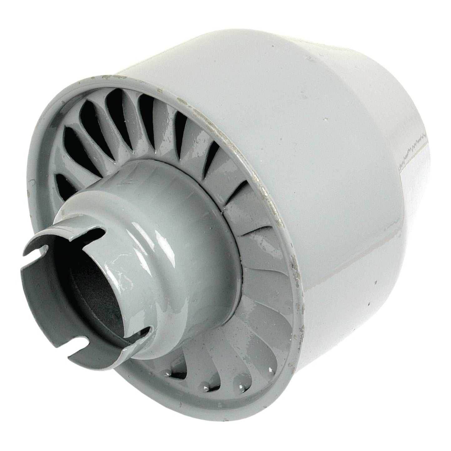 The Sparex Pre Cleaner (Sparex Part No. S.43055) is a cylindrical metal device featuring an internal perforated, fan-like design, commonly used in pre-cleaners to enhance engine life.