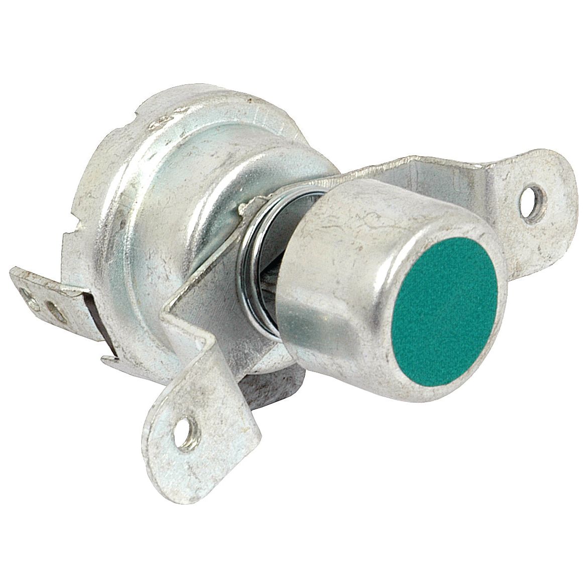 Metal mechanical switch with a green Preheater Button (Sparex Part No. S.67918), suitable for Massey Ferguson and Ford / New Holland, manufactured by Sparex.
