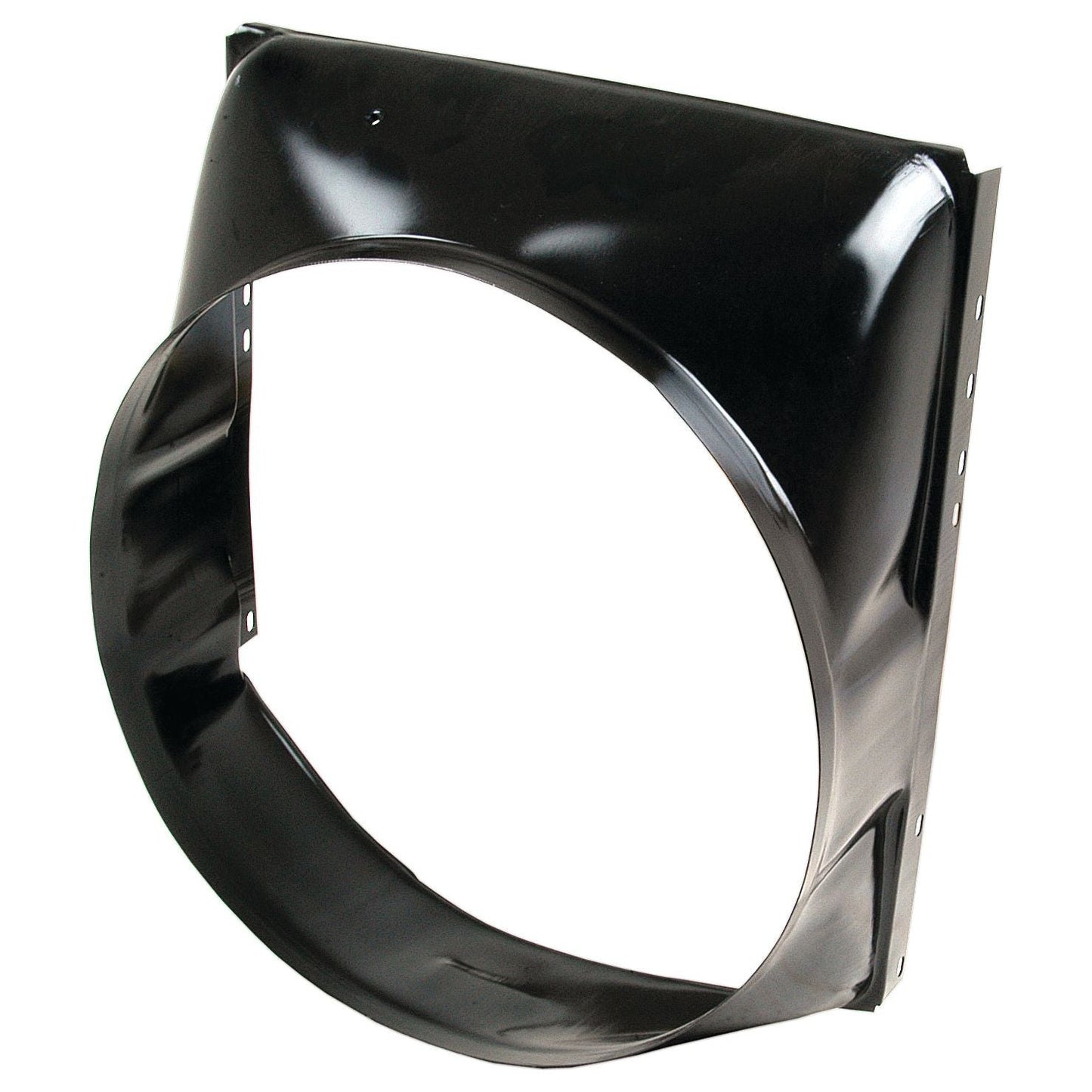 The Radiator Cowl, Sparex Part No. S.42579, by Sparex is a black, circular metal component designed to fit around the radiator fan of a Massey Ferguson vehicle.
