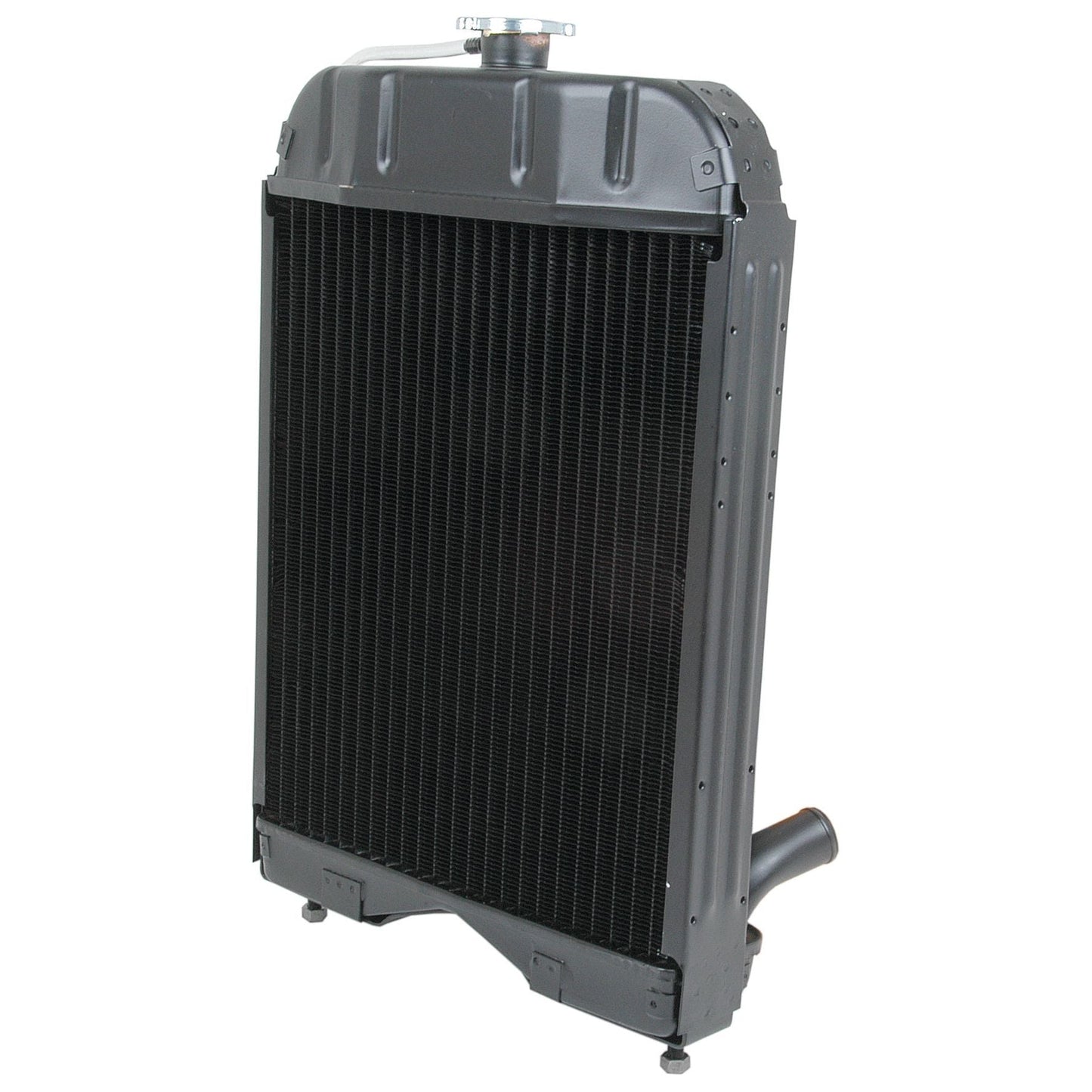 The Sparex Radiator - S.42411 stands upright, featuring a cap on top and a hose connection at the bottom, with its efficient 4 row design.
