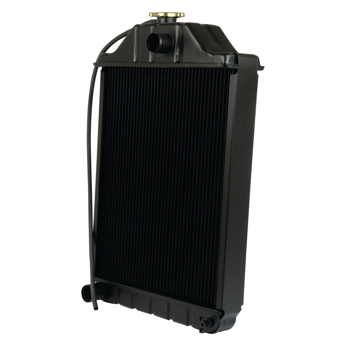 Image of a radiator with a cap on top and tubing attached, resembling the sturdy design of the Sparex Radiator - S.42475.