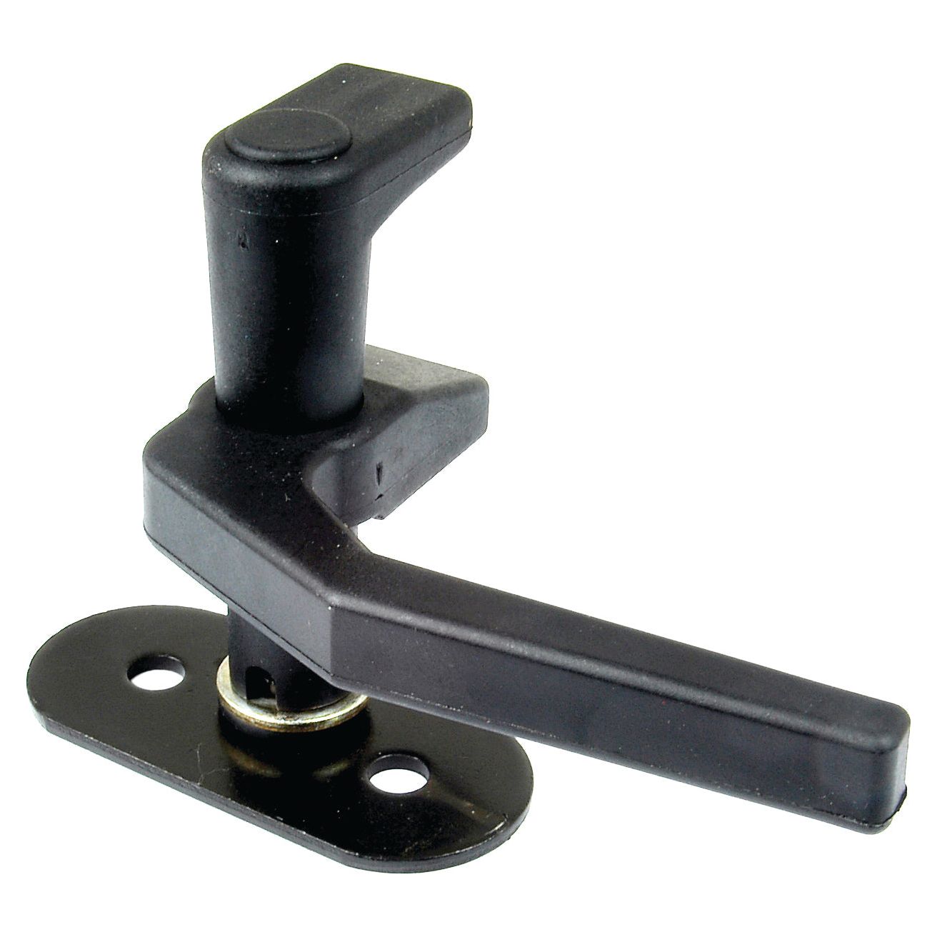 The Sparex Rear Window Handle (Part No. S.20919), designed for Massey Ferguson tractors, features a black metal lever latch with a rotating handle and a mounting base with two holes for screws.