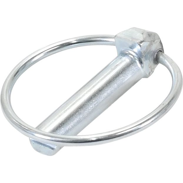 The Round Linch Pin from Sparex (Sparex Part No. S.32) features a 10.5mm diameter and a 44.5mm length, boasting a silver finish with a looped locking ring, making it ideal for Standard Duty applications and compatible with Massey Ferguson tractors.