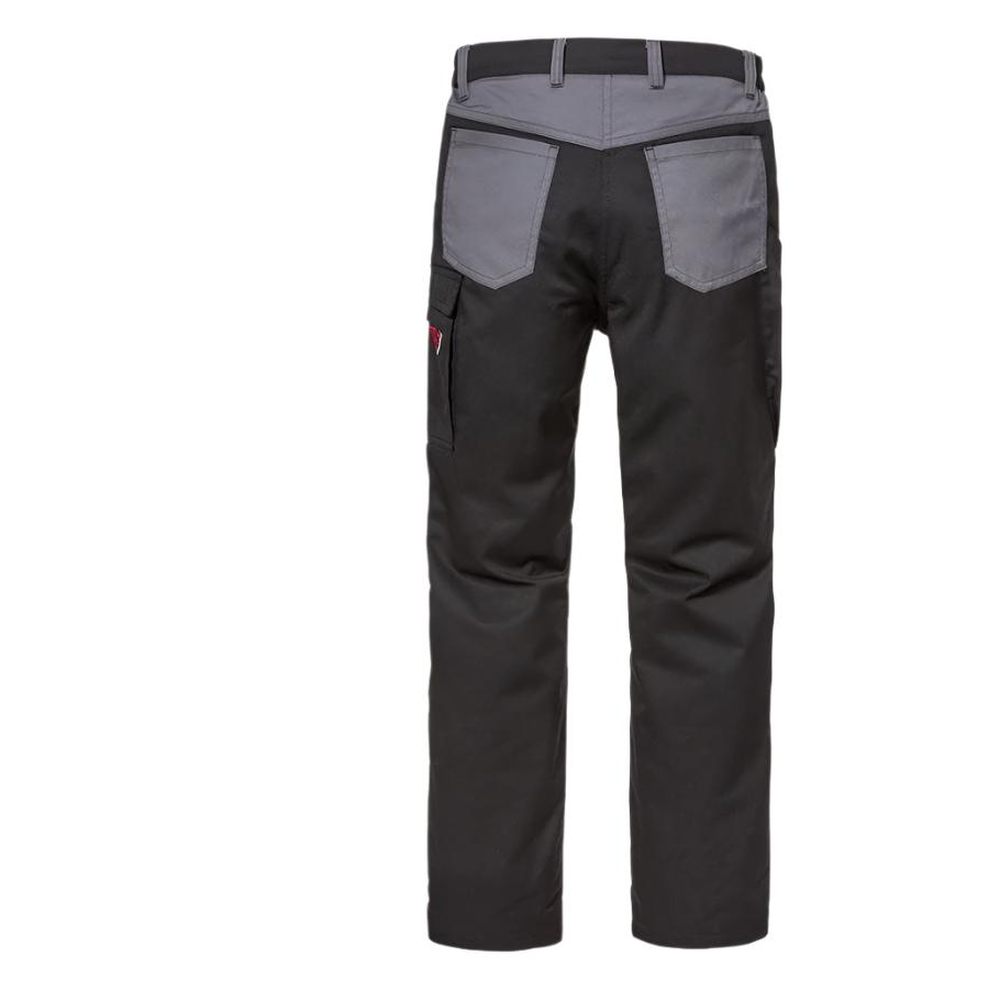 Rear view of Massey Ferguson - S Collection Work Trousers (Model X993482206) in black and gray, featuring multiple pockets and reinforced stitching, displayed against a white background. The AGCO "Massey Tractor Parts" logo is in the bottom left corner.