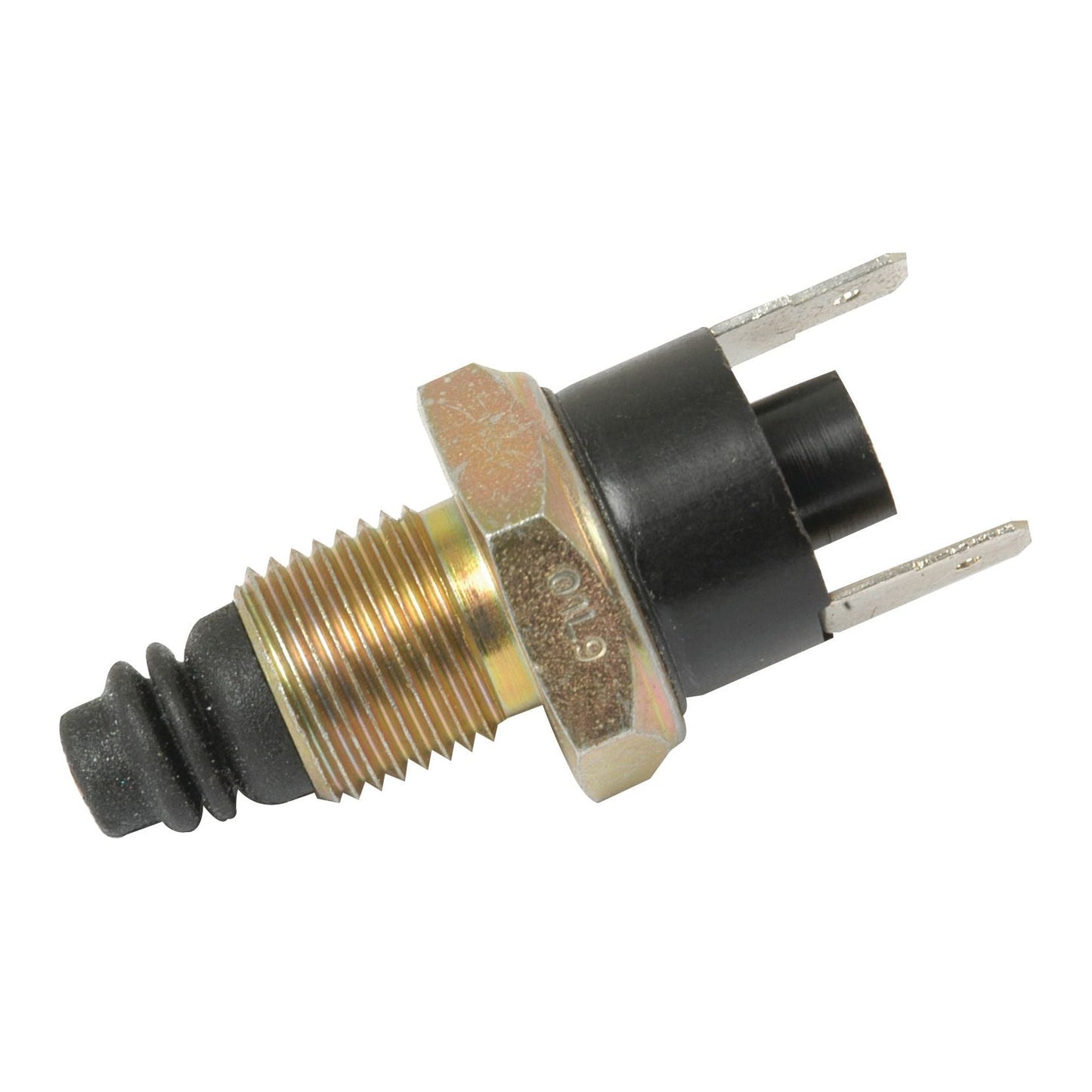 Introducing the Sparex Safety Switch (Part No. S.42460), a robust metal and plastic automotive sensor featuring a threaded end and dual electrical connectors, designed to seamlessly integrate with mechanical systems in vehicles including Massey Ferguson tractors.