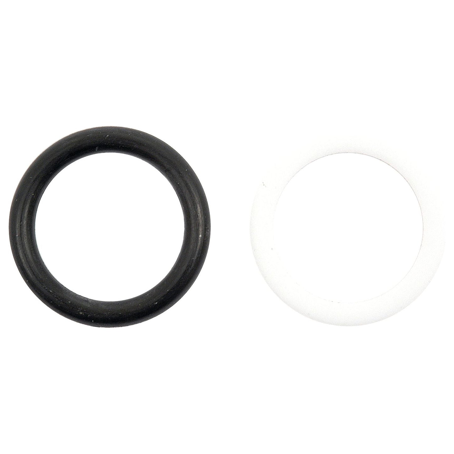 Two O-rings, one black and one white, positioned side by side on a white background, ready for installation in the Sparex Seal Kit (Spool Valve) S.42142, ensuring compatibility and reliability for your Case IH equipment.