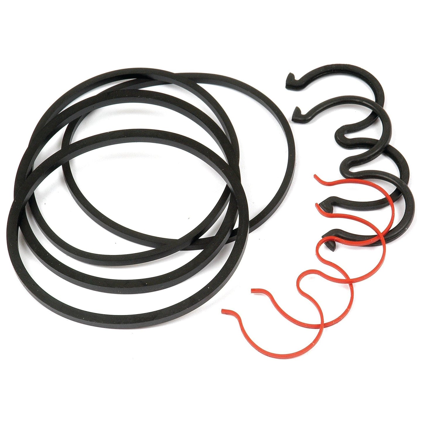 The image shows a Seal Kit | Sparex Part No.S.43532 by Sparex, consisting of black and red rubber O-rings of varying sizes arranged on a white background.