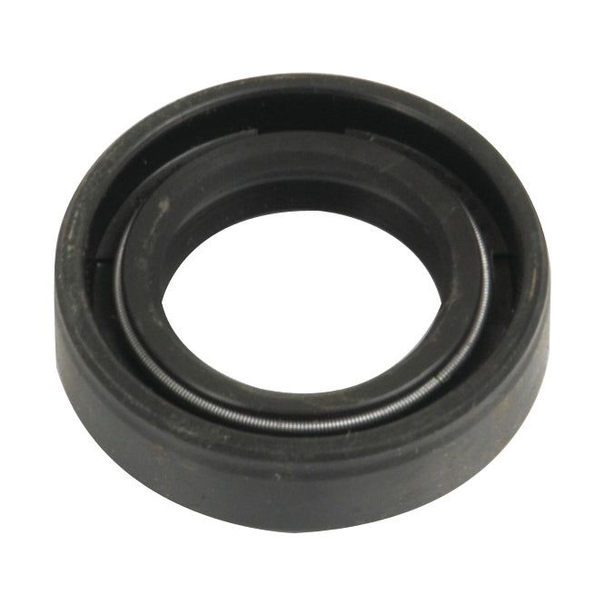 A detailed close-up of a black rubber oil seal with a spring, known as Seal - Pump Shaft (Sparex Part No. S.3768) from the Sparex brand, ideal for use in equipment like David Brown tractors or Plessey pumps.