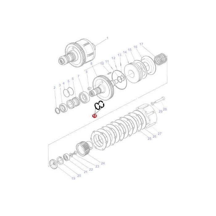 Exploded diagram of the Massey Ferguson 3000 Series, featuring the Massey Ferguson - Segment - 3384502M1 by AGCO, illustrating assembly parts such as gears, springs, washers, and various numbered components for identification.