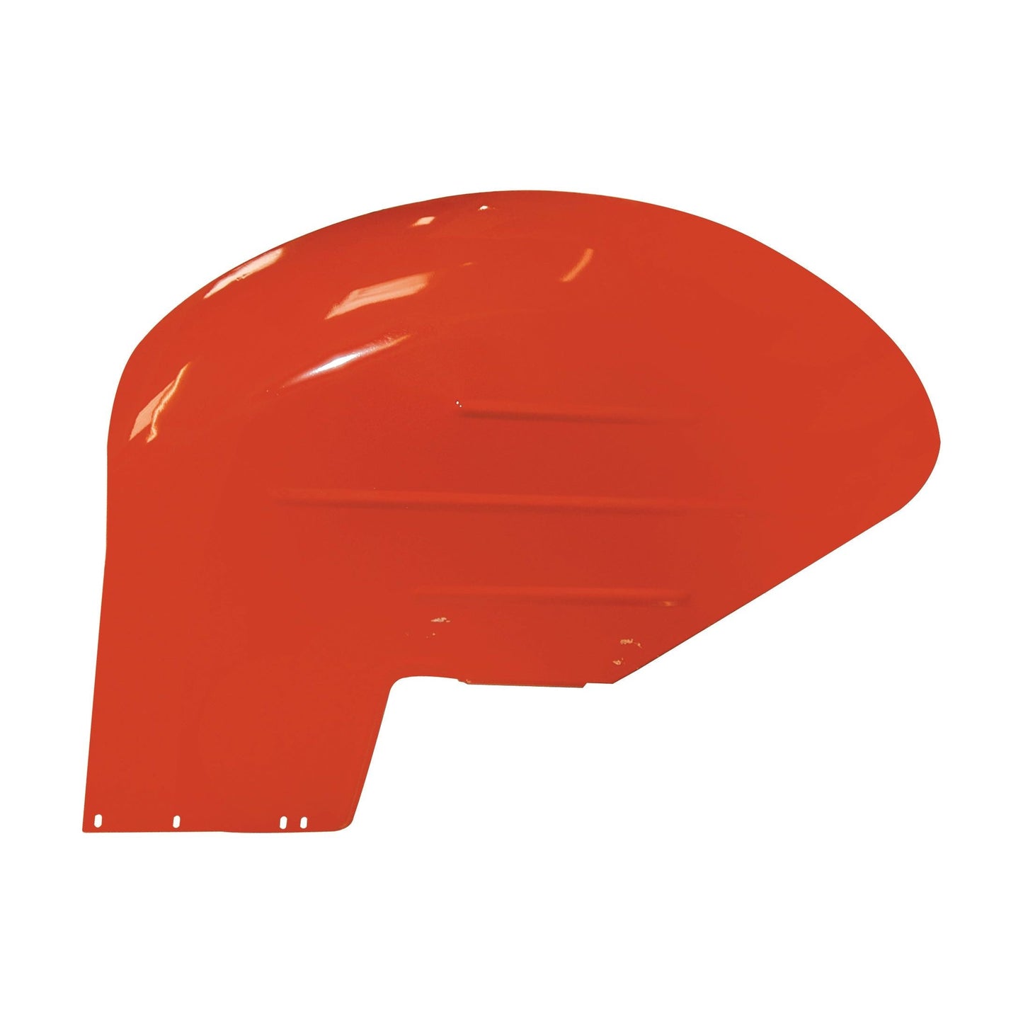 Red, curved metal panel with a smooth, glossy finish and several small perforations along its bottom edge; it's a 9'' drop Sparex Fender - RH - S.43103.