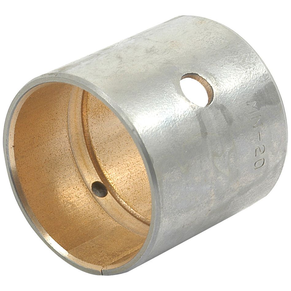 The Sparex Small End Bush (ID: 28mm), part number S.43160, is a metal cylindrical bearing with a hollow interior and two small circular holes on its side surface, ideal for use in Massey Ferguson 23C Diesel engines.