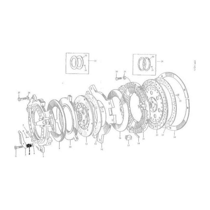 Exploded view diagram of a Massey Ferguson 100 Series mechanical assembly, showcasing each component and its specific arrangement, with individual parts like the AGCO Massey Ferguson Spring Finger (Part Number 181125M1) clearly numbered for reference.