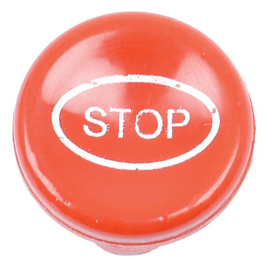 A round, red button labeled "STOP" within a white oval border, ideal as the Sparex Stop Control Knob (Part No. S.41558).