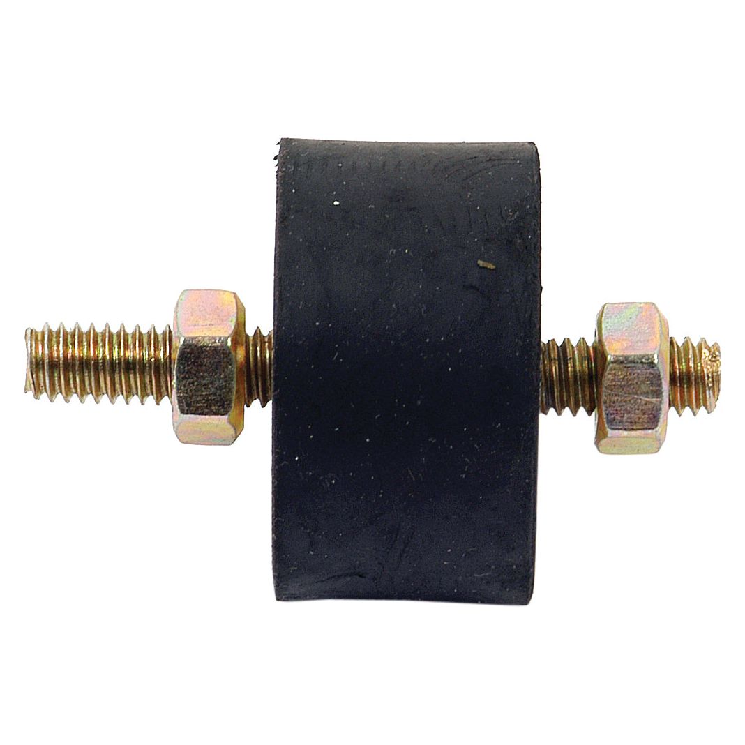 The Tank Support Damper, Sparex Part No. S.40581, is a rubber cylindrical mount with threaded metal studs and hexagonal nuts on both ends. It is ideal as a damper for Massey Ferguson equipment.