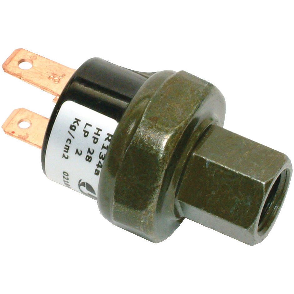 A Sparex Pressure Switch (Part No. S.106637) featuring a threaded hexagonal metal body, two electrical terminals, and a white label displaying technical specifications.