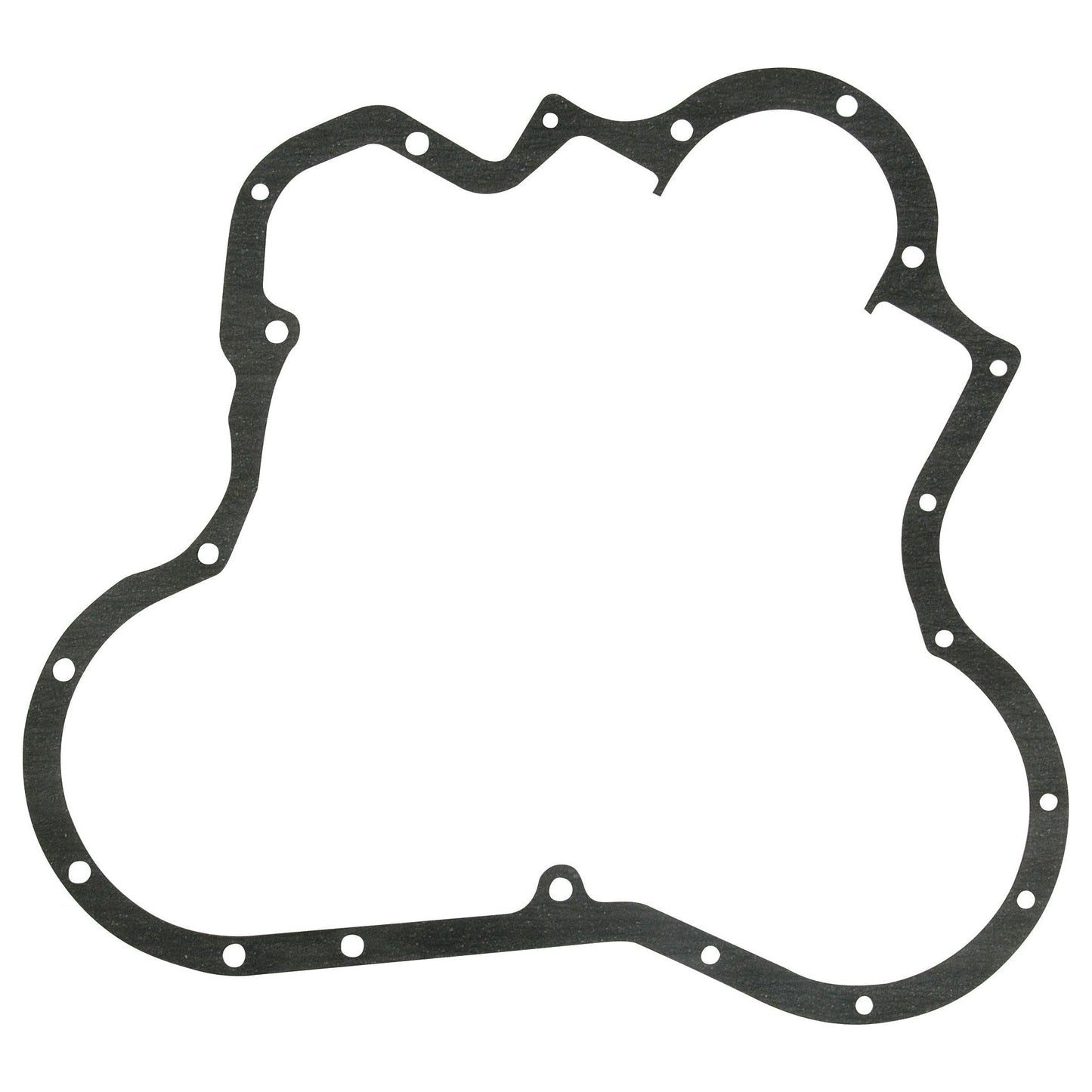 The Sparex S.42560 Timing Cover Gasket, designed for 3-cylinder Perkins engines (AD3.152, AT3.152.4, A3.152, A3.144, AT3.152), features a black gasket with multiple bolt holes in an irregular shape to ensure a perfect fit for Massey Ferguson models.