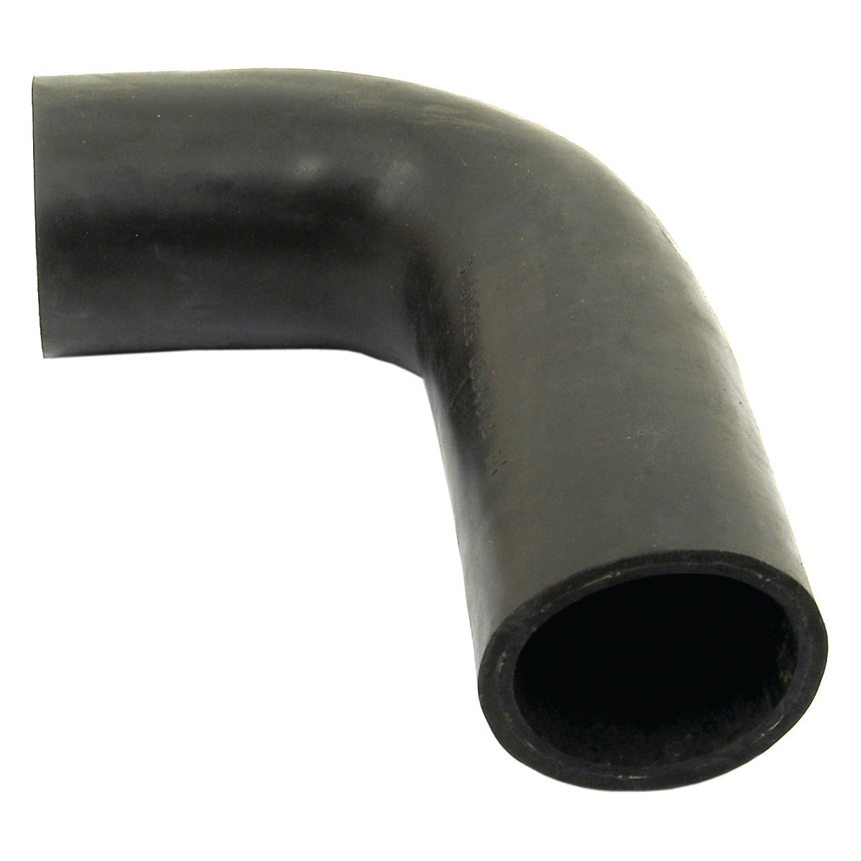 A black, 90-degree rubber pipe elbow, known as the Top Hose with both ends having an inner diameter of 48mm, crafted for durability and ideal for use with Massey Ferguson machinery. Look for Sparex Part No. S.41829 by the Sparex brand.