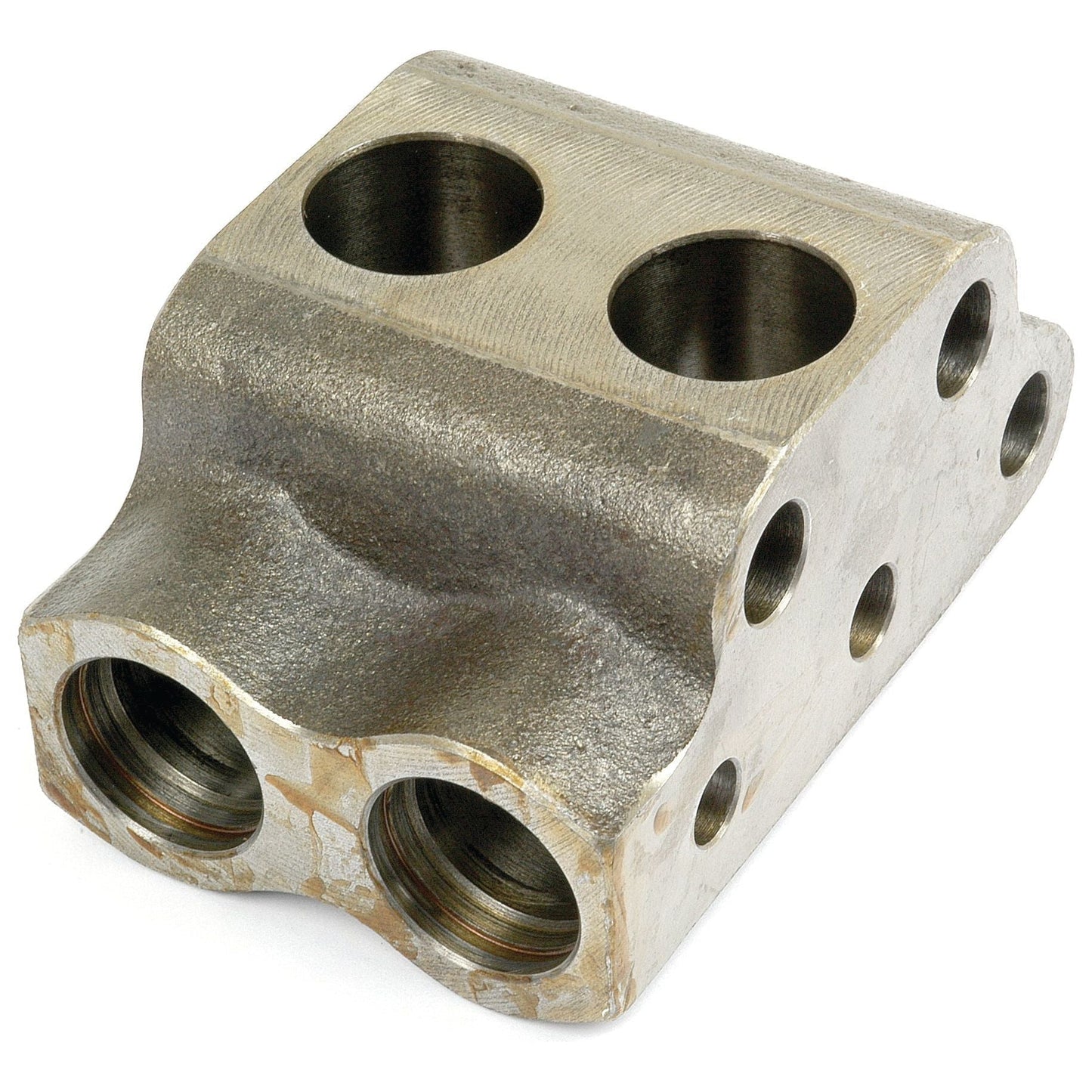 A metallic, rectangular industrial component with multiple circular holes and recessed grooves, known as the Valve Chamber (Sparex Part No. S.3343) from the brand Sparex, commonly found in Massey Ferguson machinery.