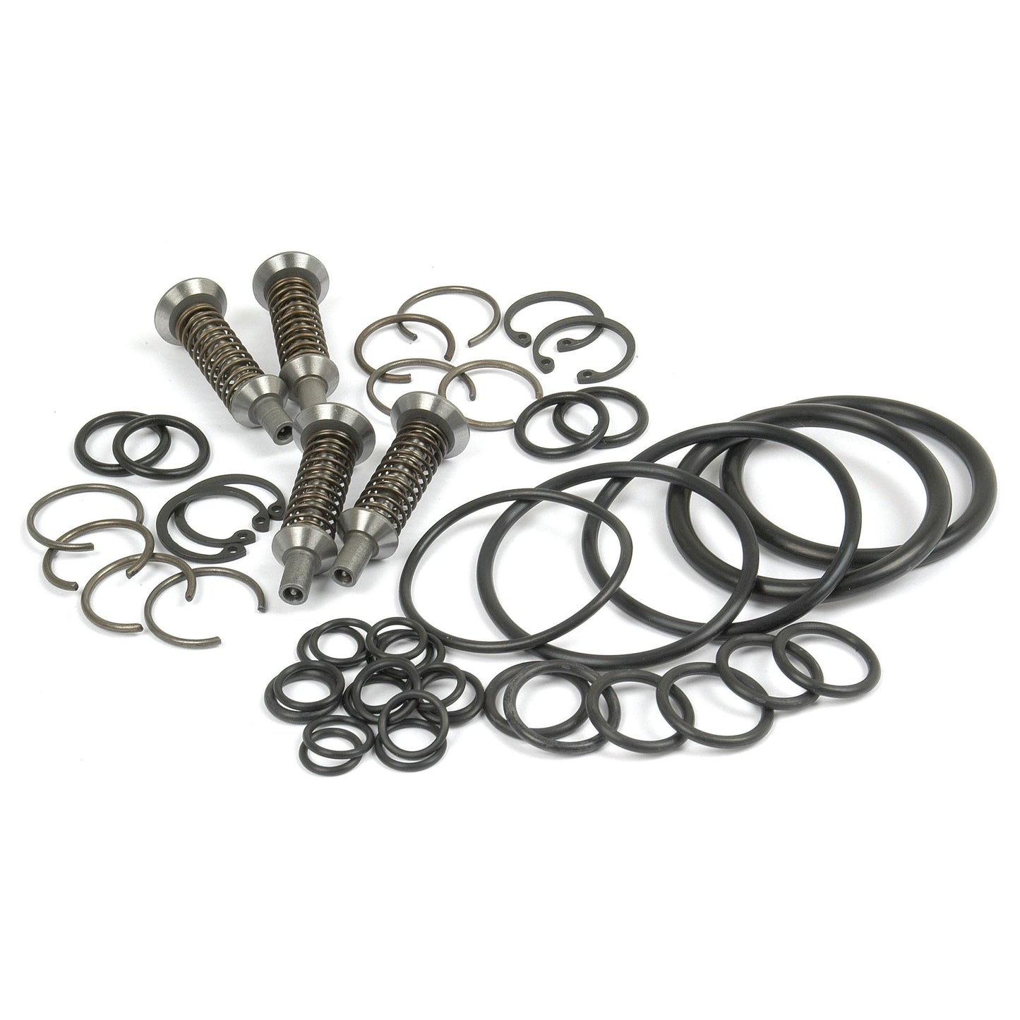 A collection of Sparex Valve & O'Ring Kit (Part No. S.42009) automotive seals and components, including springs, O-rings, and retaining clips from their Massey Ferguson range, arranged on a white background—perfect for valve chamber repairs.