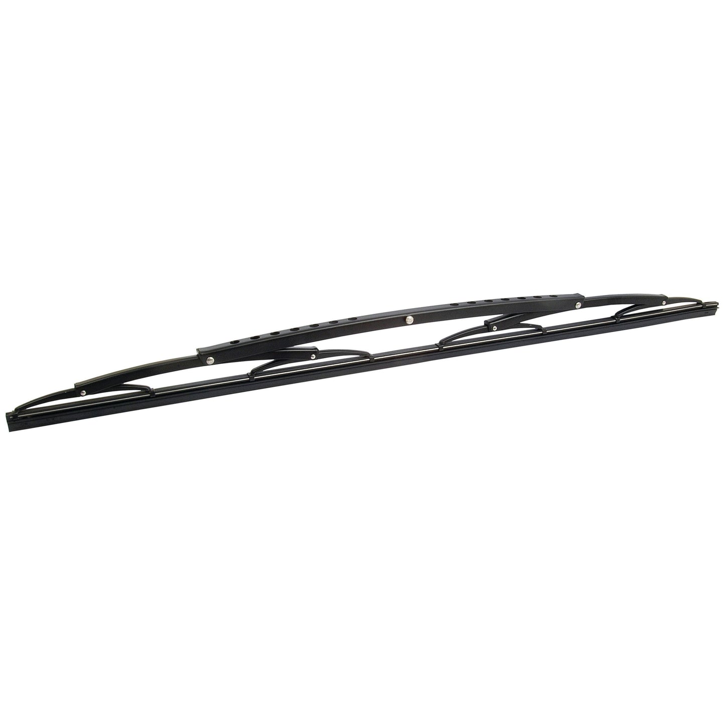The Sparex Wiper Blade - 24'' (600mm) (Part No.S.42767) is a streamlined black blade with multiple support arms, showcased against a white background, compatible with Massey Ferguson and Landini machinery.