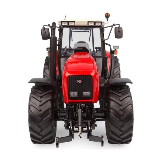 Front view of a 1:32 scale replica red Massey Ferguson MF 8260 XTRA agricultural tractor by AGCO, featuring large front and rear tires, a white roof, and visible headlights and exhaust pipe (Product Code: X993042205351).