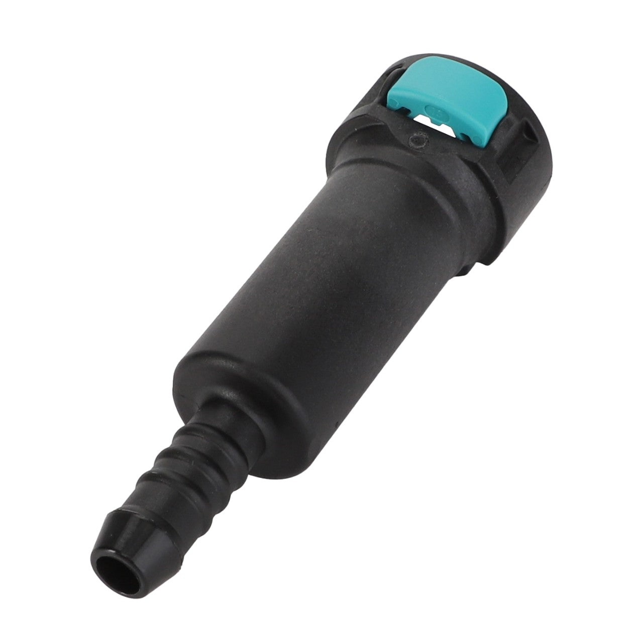 There is no current product description for the AGCO Quick Coupler - Acx2315750 by AGCO, a black plastic automotive sensor with a blue top, featuring a cylindrical shape and a ribbed nozzle at one end.