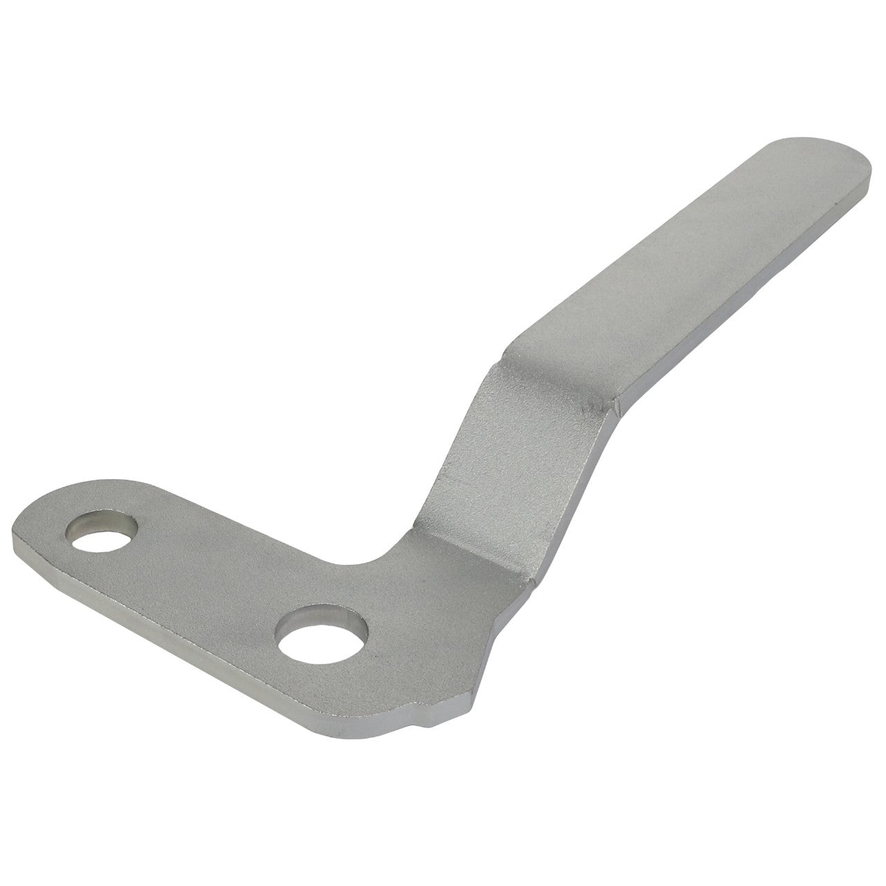 Introducing the AGCO Lever, Front Loader - AL5221534, a metal bracket with a long handle and two circular holes on its flat base. For more details, contact our support team.