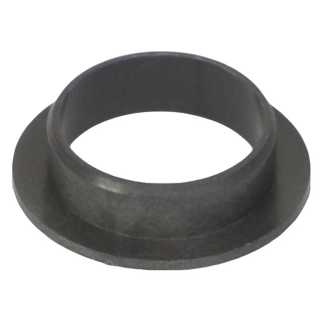 The AGCO Flange Bearing - Acx2810480 is a small, dark-colored, cylindrical metal ring with a flanged edge, meticulously engineered for precision.