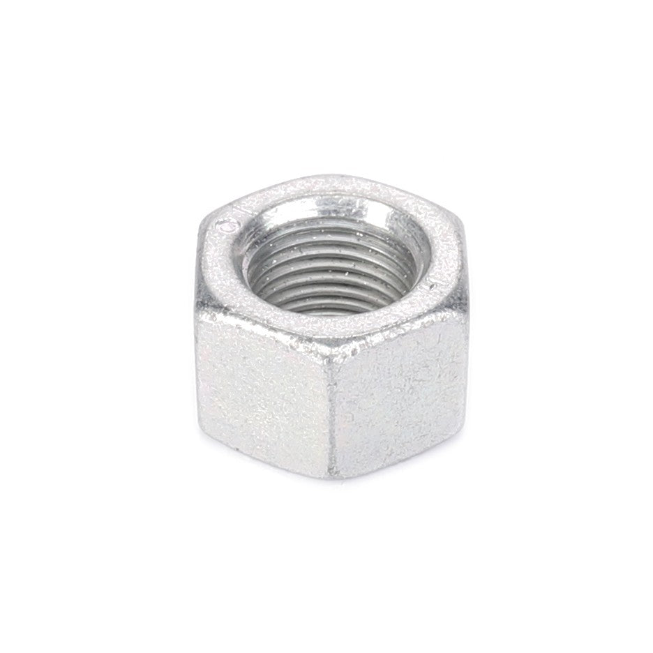 Here's an updated version of the sentence using the given product data:
A close-up view of the AGCO Hex Nut - 3009748X1, a silver hexagonal metal nut with threaded inner bore, used for fastening onto bolts. No current product description available.