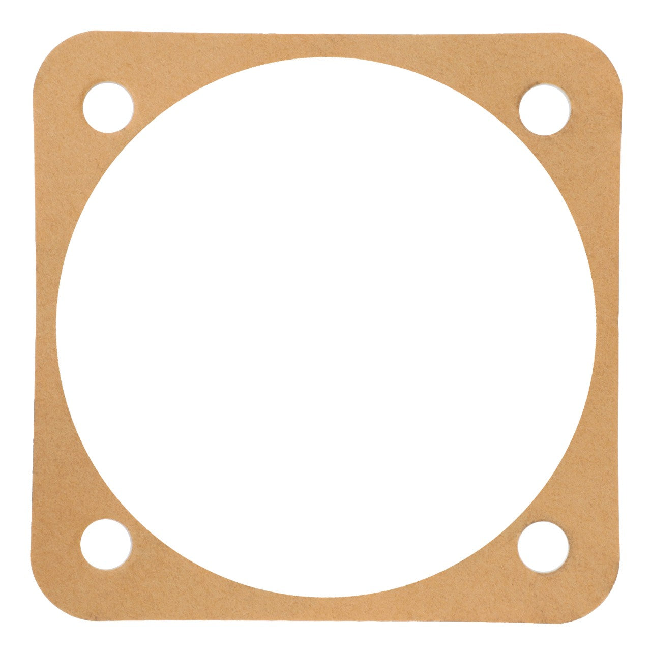 A square-shaped gasket with a circular cutout in the center and four bolt holes in each corner, compatible with Massey Ferguson Models, is available as AGCO | Joint - 180434M1 by AGCO.