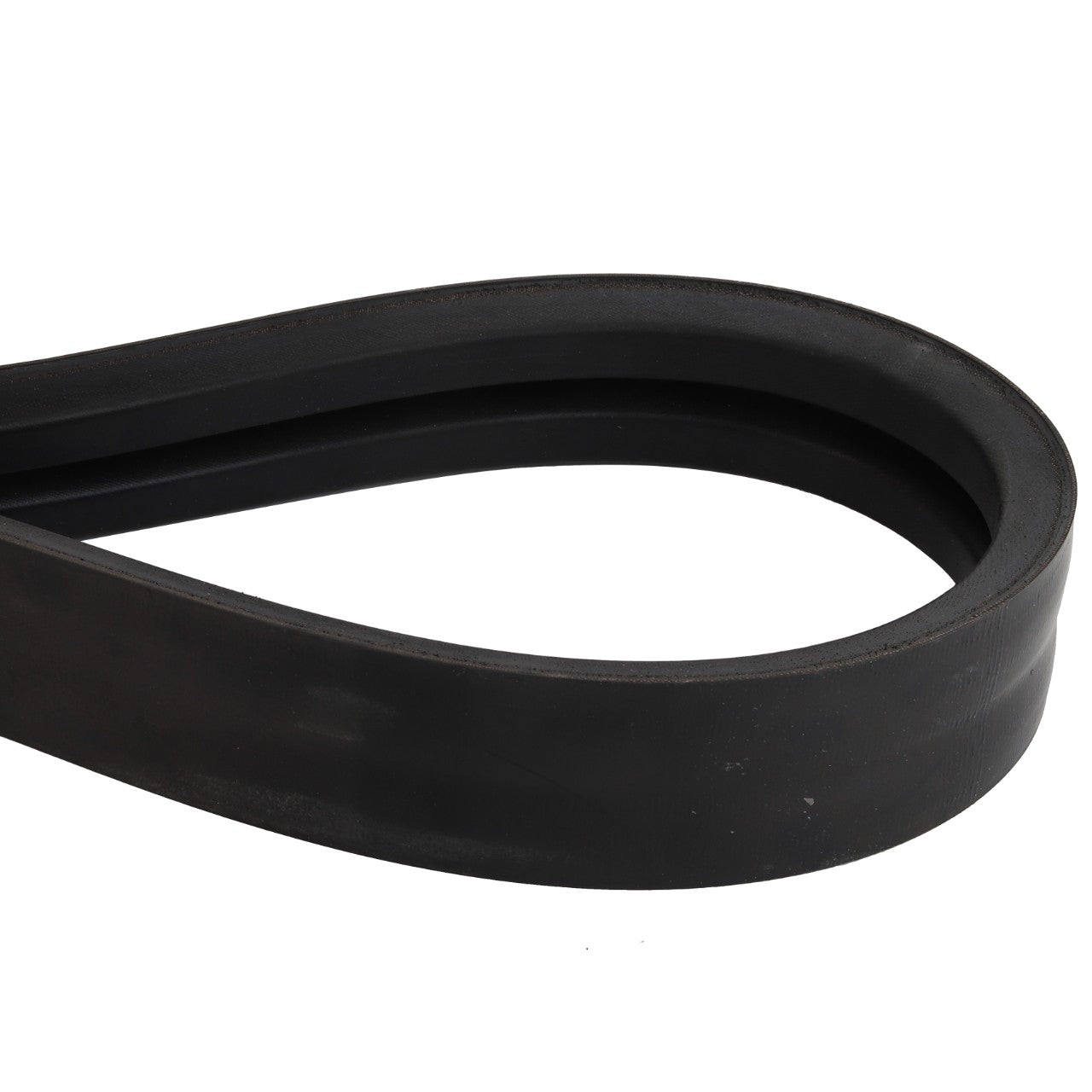 AGCO | Belt - 6211508M1: A black rubber belt with a smooth surface, looped together, likely a component for mechanical purposes.