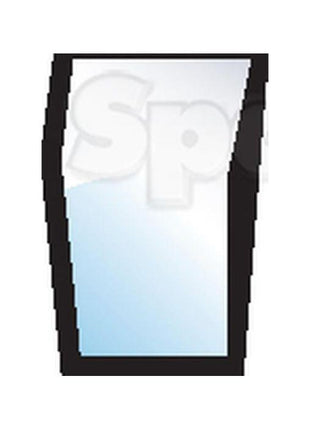 The Sparex Lower Front Glass RH | Sparex Part No.S.100435 is a trapezoid-shaped mirror with a black frame, featuring a subtle curved design with the wider side at the top and narrower at the bottom.