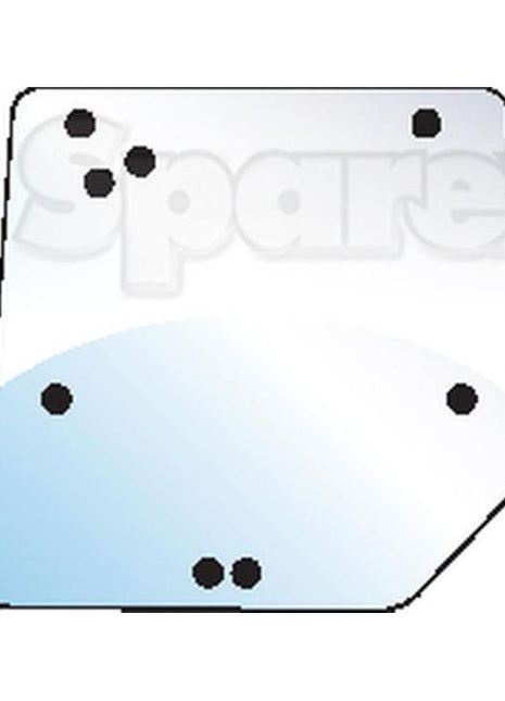 Diagram of a rectangular glass panel titled "Rear Window | Sparex Part No.S.100472," featuring several black dots that indicate hole placements for Glazing rubber, all set against a white background.