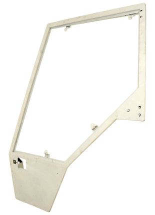 The Door Frame LH by Sparex, Part No.S.101085, is a metallic frame with an asymmetrical design featuring multiple mounting points and an angular cut-out section on the lower left side, reminiscent of a Massey Ferguson door frame.