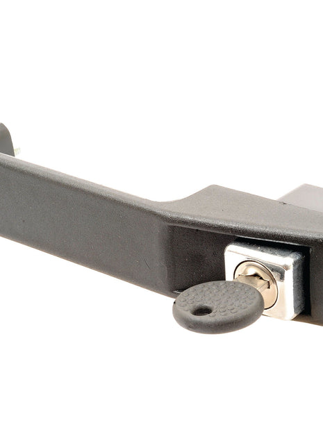 A Sparex Outer Door Handle RH & LH (Part No. S.101092) in black, featuring an integrated lock and key for secure fastening of doors or panels, ideal for Massey Ferguson equipment.