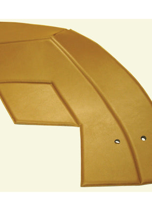 Introducing the Side Trim Panel LH (Sparex Part No. S.101529) by Sparex: a curved, mustard yellow component crafted from durable plastic or rubber, featuring an angular design with two holes on one end. Specifically designed for Massey Ferguson models, this panel ensures both style and functionality.