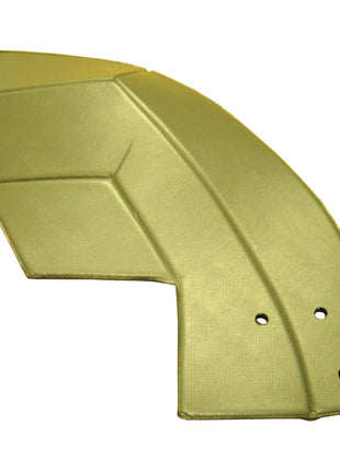 A yellow, curved Side Trim Panel LH (Sparex Part No. S.101531) with three evenly spaced holes near one end and multiple geometric seams, ideal for Massey Ferguson equipment from Sparex.