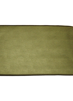 A rectangular olive green carpet or mat featuring a cutout on the upper left side, reminiscent of the Sparex Upper Base Trim Panel (Sparex Part No. S.101534).